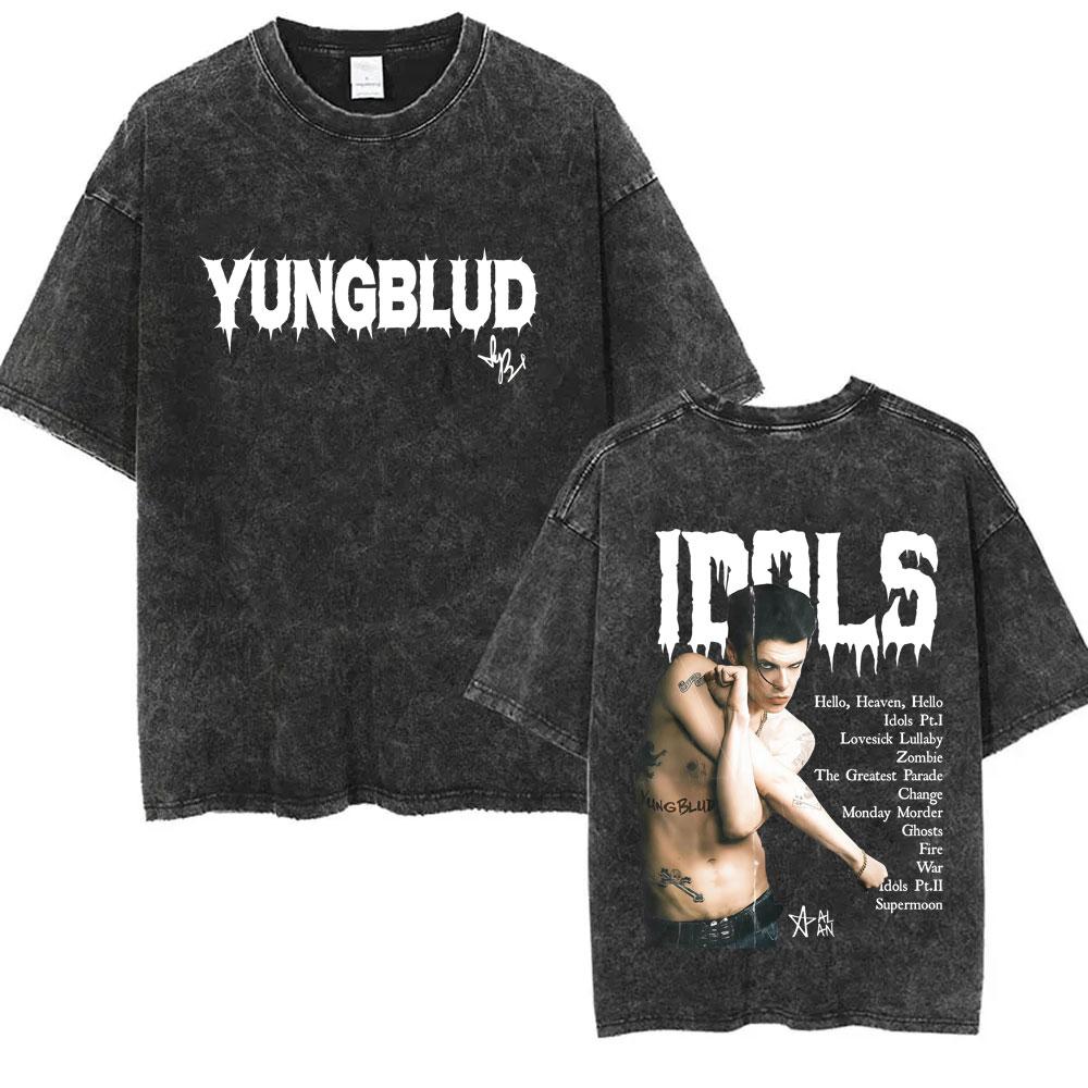 Washed Vintage Rock Singer Yungblud Tour Tshirt Men Women Retro Fashion T Shirt Male Casual Oversized Tshirts Streetwear