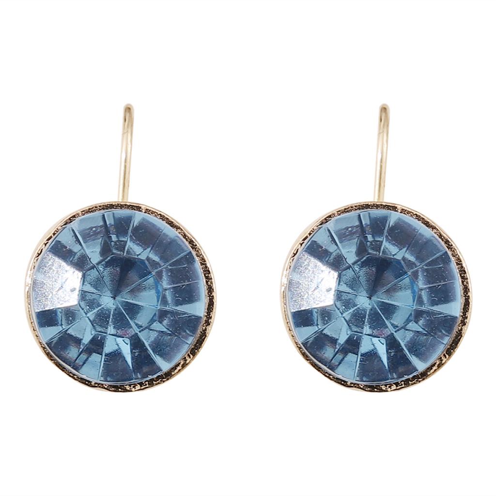 1 Pair Retro Light Blue Round Crystal Zircon Pendant Earrings with Creative Minimalist Style and Fashionable Gemstone Alloy Earrings