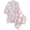 Washable Summer Plain Yukata Shijira Yukata Set Floral [YOUR LOVE] Women's Kimono, Samue, Jinbei, Set, Women's Pajamas, Weave, 2-Piece (XL, Pattern)