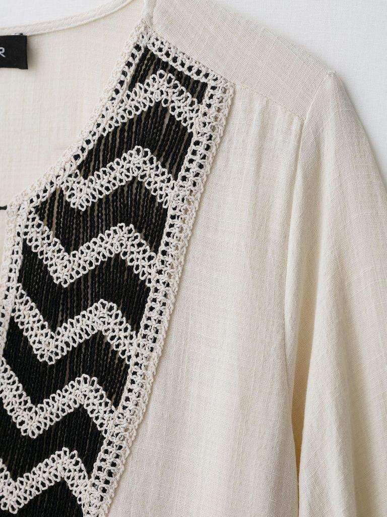 Summer Women's Embroidered Patchwork Long Sleeve Mini Dress