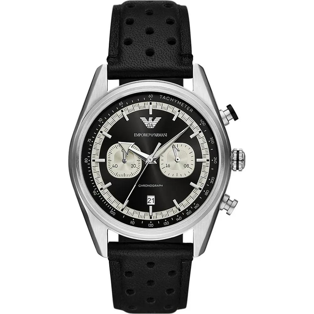 Emporio Armani Мужские кварцевые часы-хронограф Racer из черной кожи AR11635