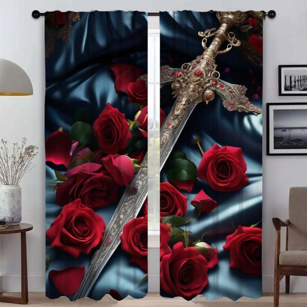 Домашний интерьер Шторы для камеры Мечи Оконные шторы для комнаты 2 Панельные жалюзи Разделение Хэллоуин Украшения Гостиная Кухня