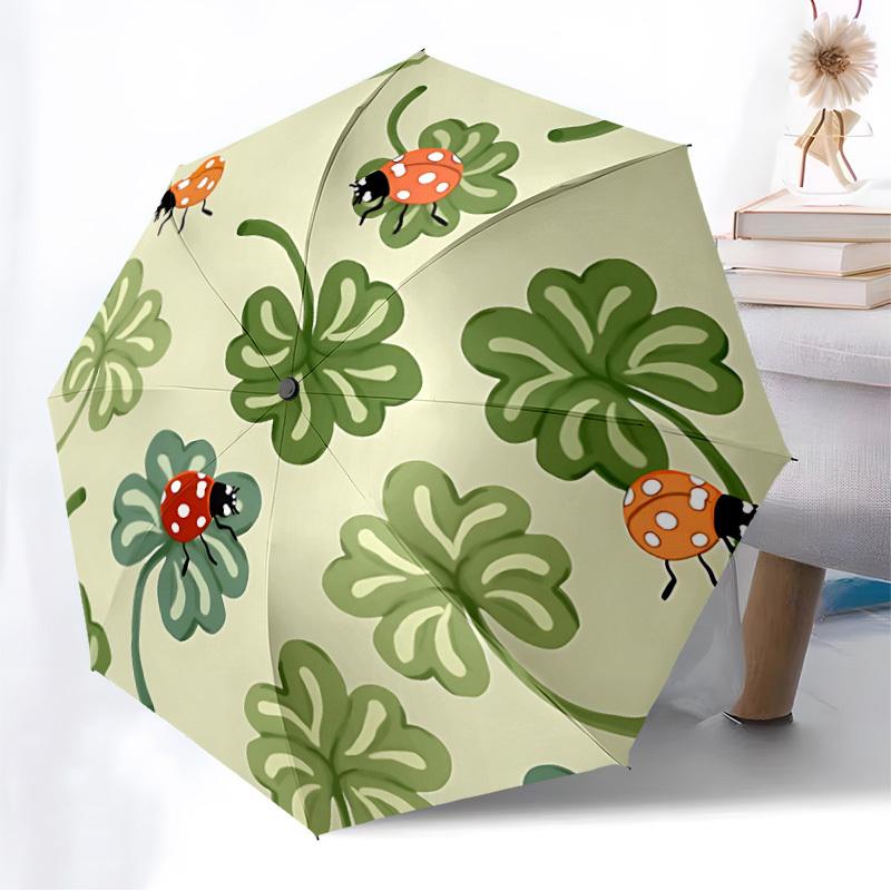 1pc Ladybug, Clover Automatic Folding Umbrella, 8-Rib Durable Frame, Durable Foldable Design - Elegant Gift for Commute yy251210042