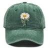 White Daisy Print Adjustable Sun Hat, Flower Sports Hat Cotton Inelastic Sun Protective Cozy Snapback Baseball Cap