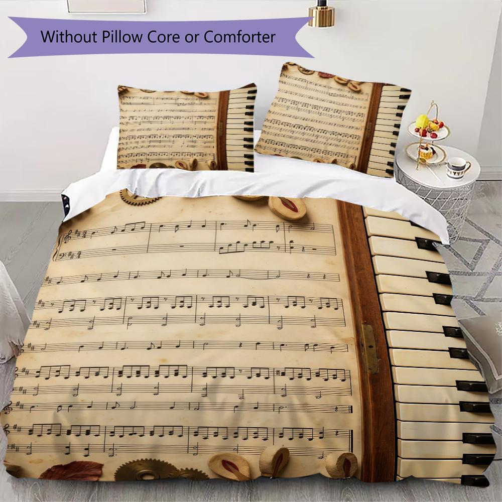 Vintage Sheet Music Pattern Bedding uilt Set uilt Cover Pillowcase Home Decoration Birthday Gift (1 * duvet cover + 2 * pillowcase without core)