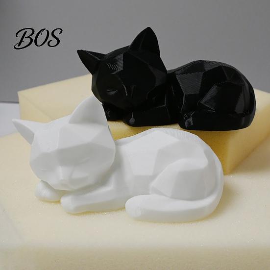 Small Cat Desk Decorations 3D Printed Sleeping Figurines, Geometric Statue, Minimalist Cute Mini Desktop Ornaments Art Crafts Decoration for