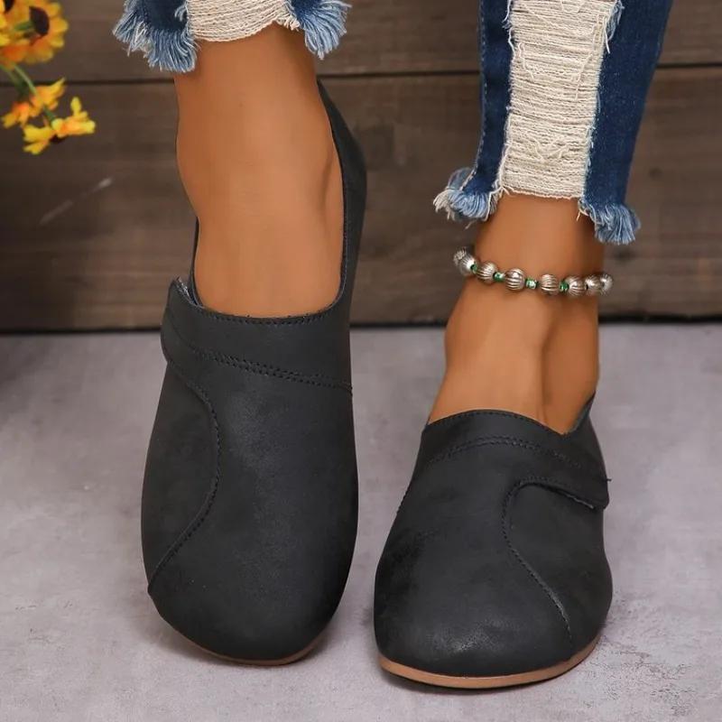 Женские кроссовки Ретро-обувь из кожи для женщин Удобные нескользящие дышащие кроссовки с круглым носком Женские кроссовки