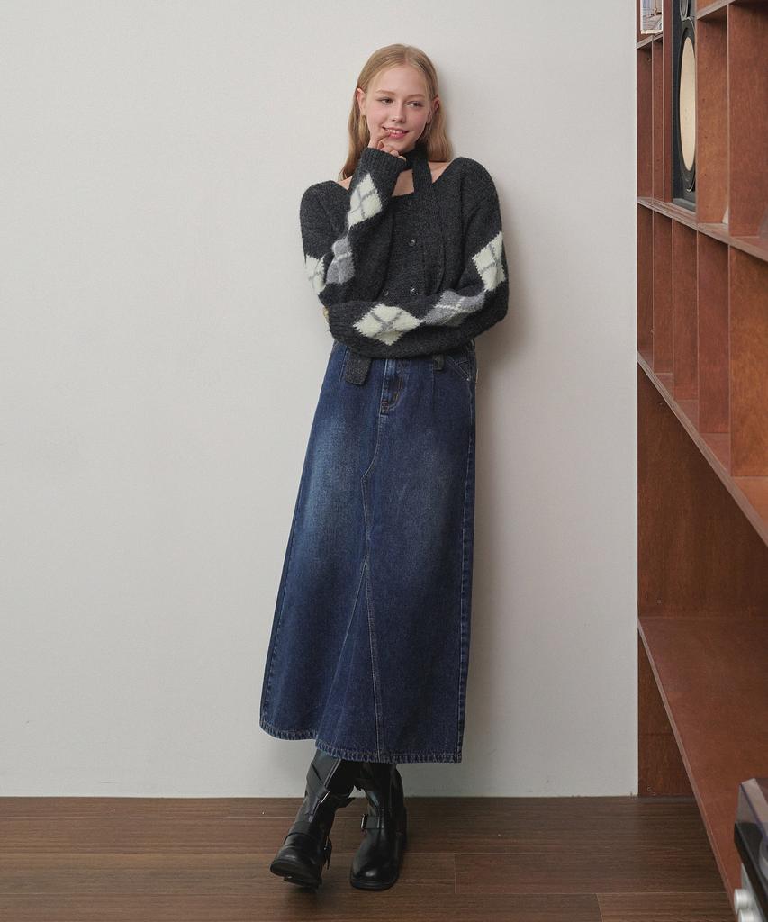 Micene Finley Fringe Denim Long Skirt