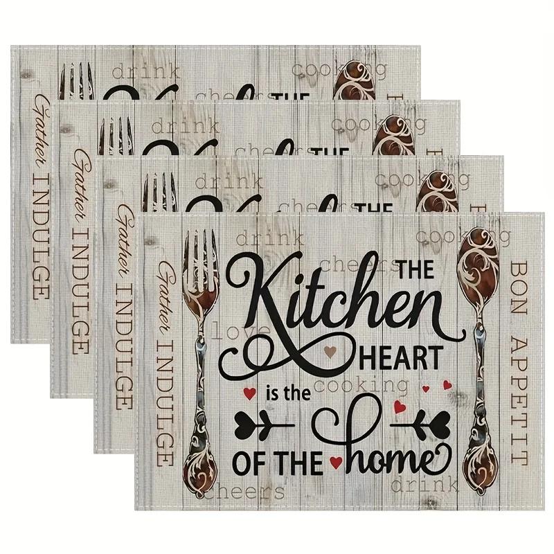 1PC Linen Table Pad with Black and White Knife and Fork Pattern Non-Slip Easy To Clean Decorative Placemat