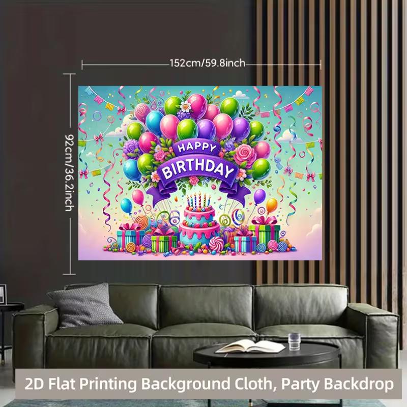 2D Colorful Candy Happy Birthday Backdrop Kids Birthday Party Photography Background Banner