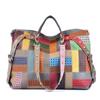 Genuine Leather Crossbody Bag for Ladies  Colorful Striped Pattern  Large Capacity  Unique Shoulder Contrast  Tote Bag