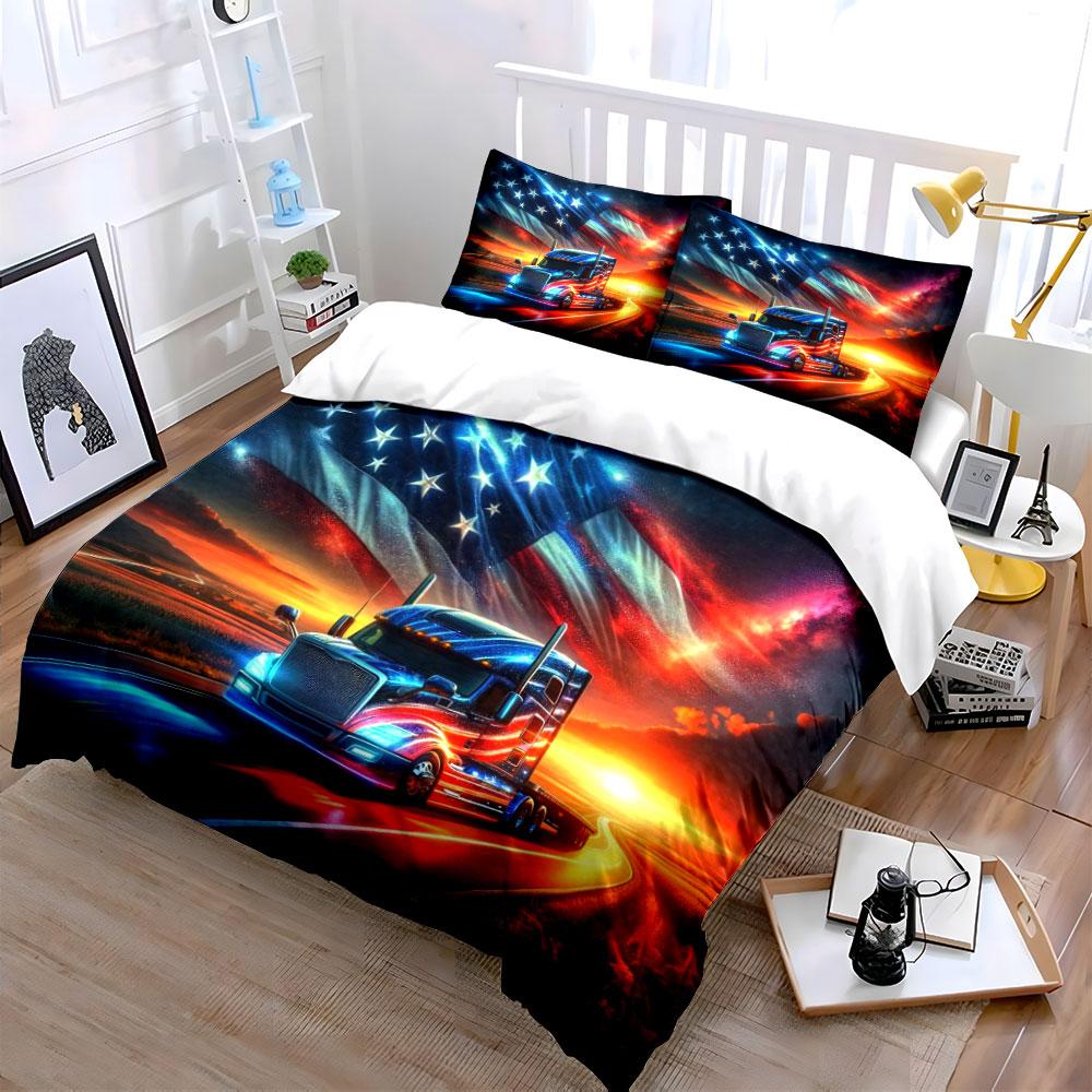 American Flag Truck Bedding Set Bedding Duvet Cover Set Duvet Cover Pillowcases (1 * Duvet Cover 2 * Pillowcases, without duvet insert)
