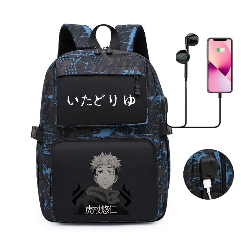 Anime Printed Canvas Backpack Teens Students 13-inch Laptop School Bag Streetwear Style Unisex