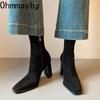 Winter Street Style Square Toe Women Ankle Boots Concise Thick Heels Shoes Female Vintage Short Booties De Muje