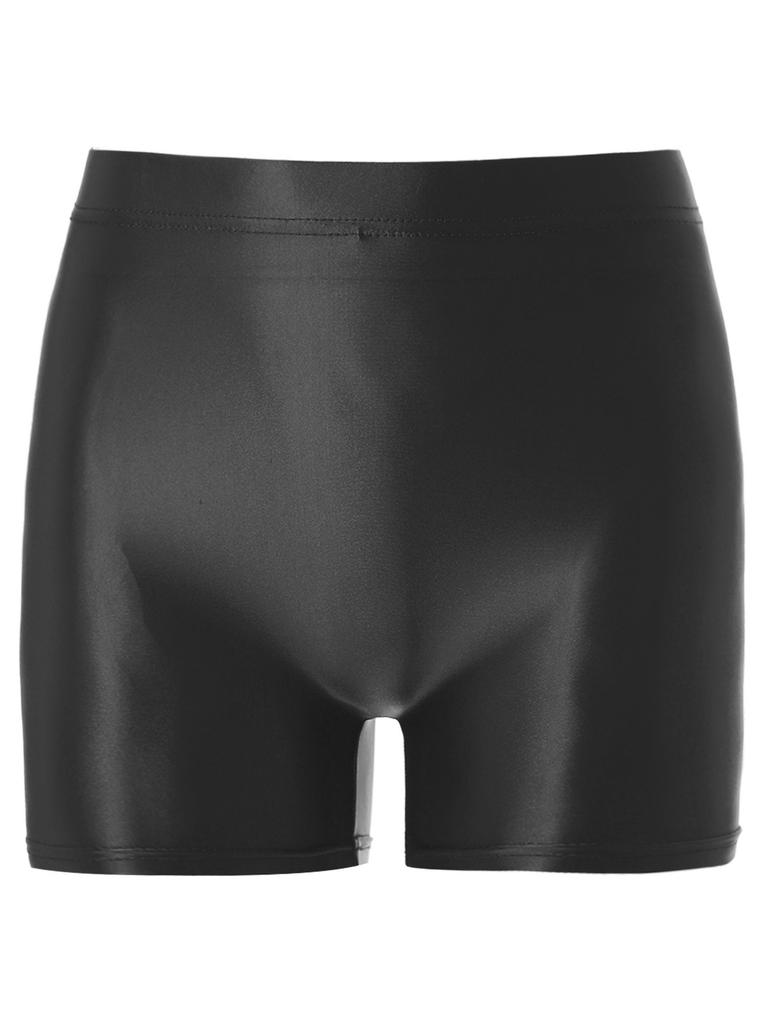 Womens Mid Rise Glossy Shorts Stretchy Waist Multi-Purpose Homewear