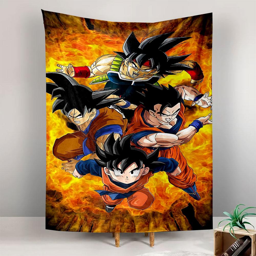 Dragon Ball Goku Family Flame Wall Tapestry Gohan Goten Bardock Anime Group Action Decor for Bedroom Game Room Gift