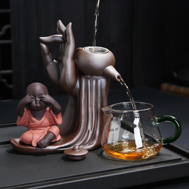 Ebony Tea Ceremony Accessories, Six Gentlemen Set, Purple Clay, Tea Drain Filter, Little Monk Decoration