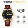LIGE Лучший бренд, мужские кожаные деловые часы с датой, водонепроницаемые светящиеся часы, мужские роскошные спортивные водонепроницаемые кварцевые наручные часы