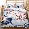 National Trend Duvet Cover Set Cherry Blossoms Crane Printed Bedding Set Sea Waves Down Traditional Retro Polyester Quilt Cover