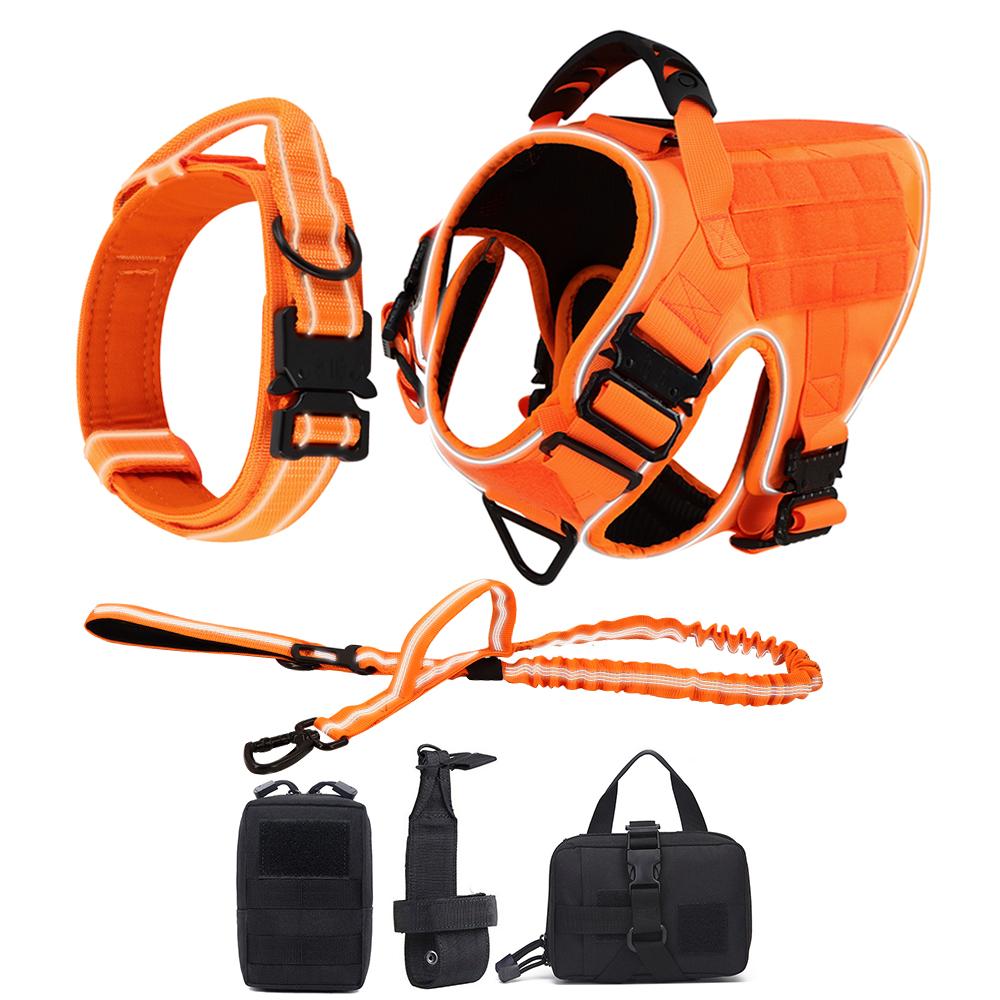 Светоотражающая шлейка для собаки с 4 металлическими пряжками, военная тактическая шлейка-жилет для тренировки питомца, поводок-ошейник, аксессуары для крупных собак