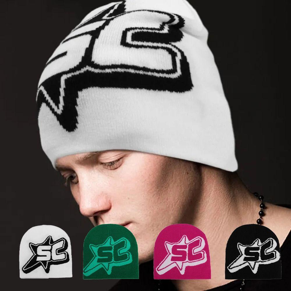 Y2K Knitted Letter Beanies Star Ins Skullies Cool Pullover Hats  Outdoor