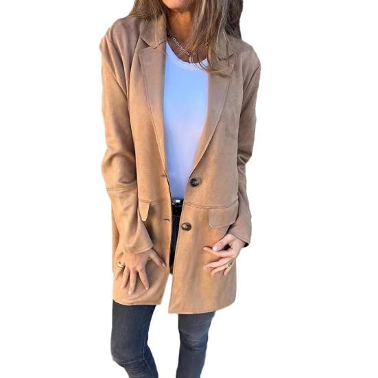 Lady Winter Coat Single-breasted Turn-down Collar Mid Length Overcoat Long Sleeves Pure Color