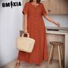 Plus-size Elegant Spring/summer Solid Color Loose High-waisted Cotton and Linen Dress