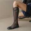 Female Summer Knee-high Mesh High Boots Women V-mouth Breathable Mesh Knight Boots Thick Heel Hollow Long Cool Boots Botas Mujer