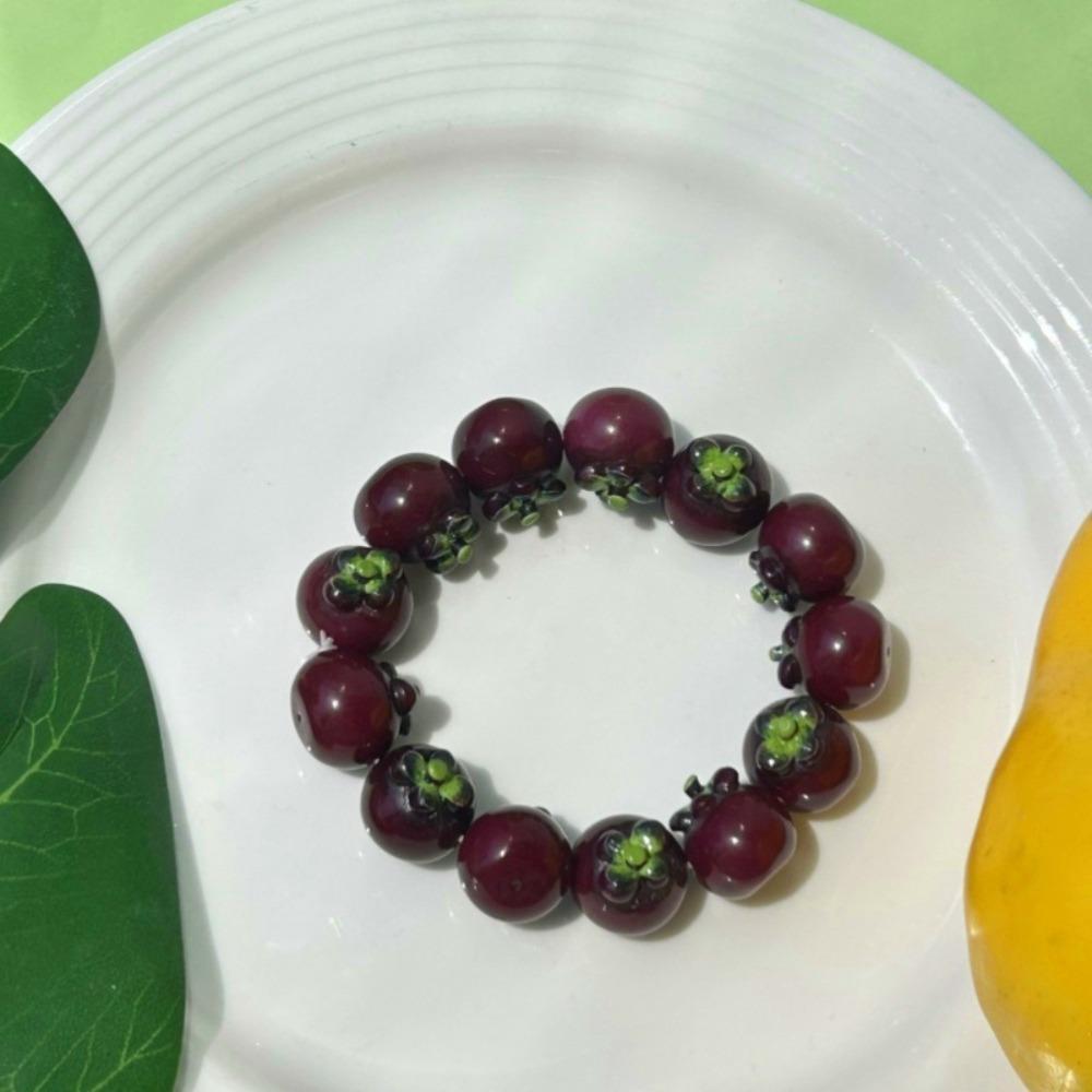 Y2K 3D Fruit Resin Fruit Bracelet Elastic Rope Apple Mangosteen Peach Fruit Beaded Bracelet Multi-color Cartoon Bracelet Summer