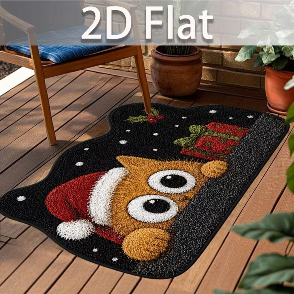 Anti-fouling Cat Area Rug Non-Slip Floor Mat Unique Cartoon Carpet Merry Christmas