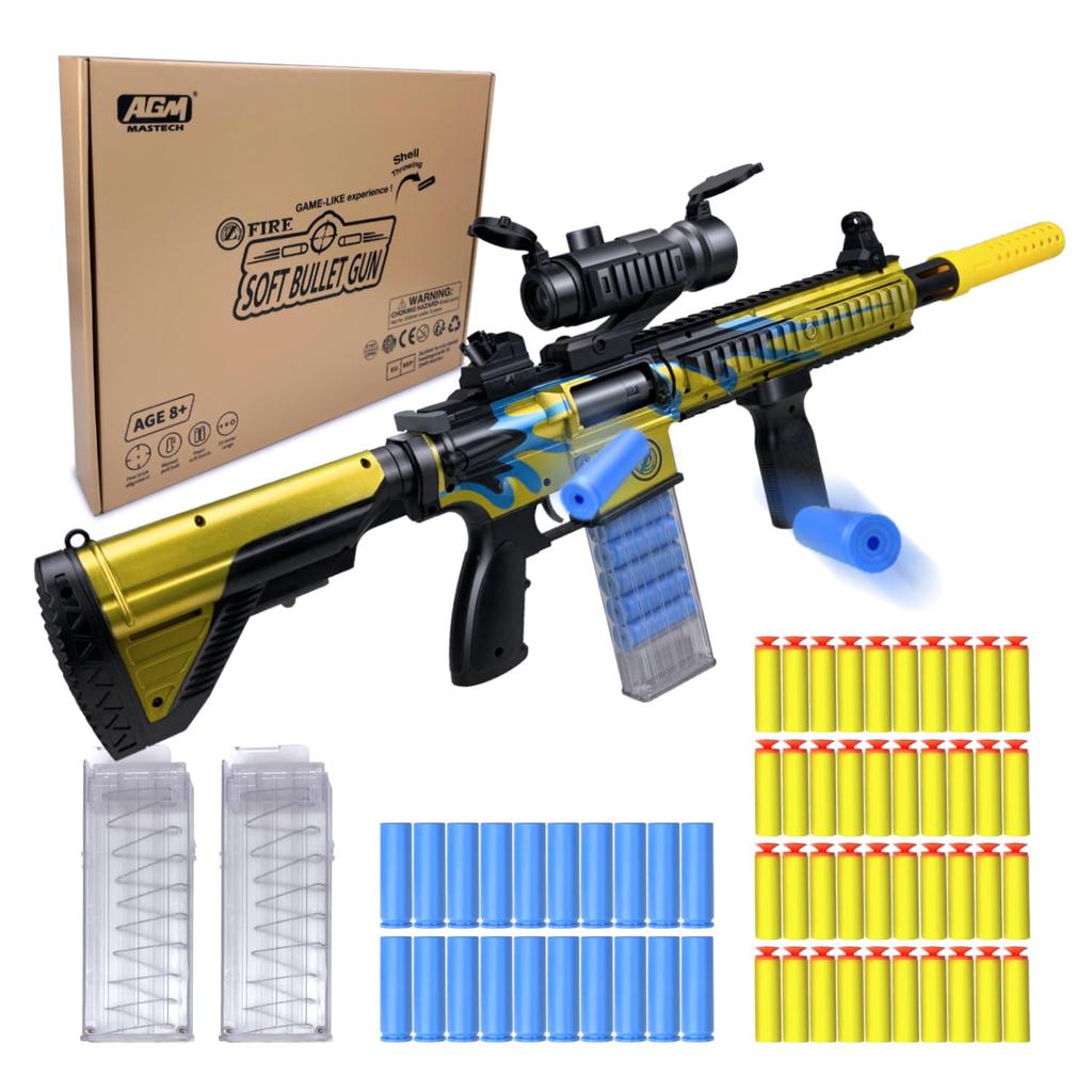 AGM MASTECH Shell Throwing Blaster Shotgun Toy Gun with 40 Official 8 Dart Clips Removable 4 Building Blaster Toy Playset for Adults - Darts, - Stock,