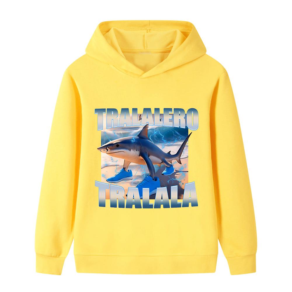 Веселая мультяшная акула Милая детская одежда Осень и зима Для девочек и мальчиков Уличная спортивная теплая толстовка