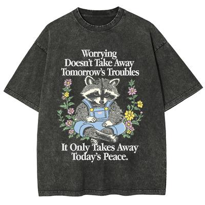 Футболка с милым рисунком енота, женская, стираная, хлопковая, свободного покроя, унисекс, с коротким рукавом, летняя