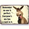 1pc Vintage Funny Donkey Aluminum Sign "Remember No One Is Perfect. Everyone Has A Crack In Their Butt" Funny Home Decor