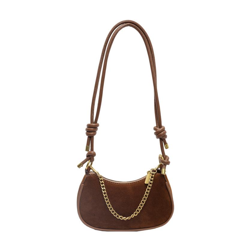 Women's Suede Chain Bags Versatile Zipper Bag Feminine Shoulder Bag Crossbody Bags Vintage Casual
