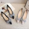 Модные женские туфли со стразами, лето 2025, новые женские туфли большого размера с острым носком и плоской подошвой с бантом, Zapatos De Mujer