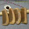 Original Carved Green Sandalwood Comb with Gilded & Gold Thread Design for Massage