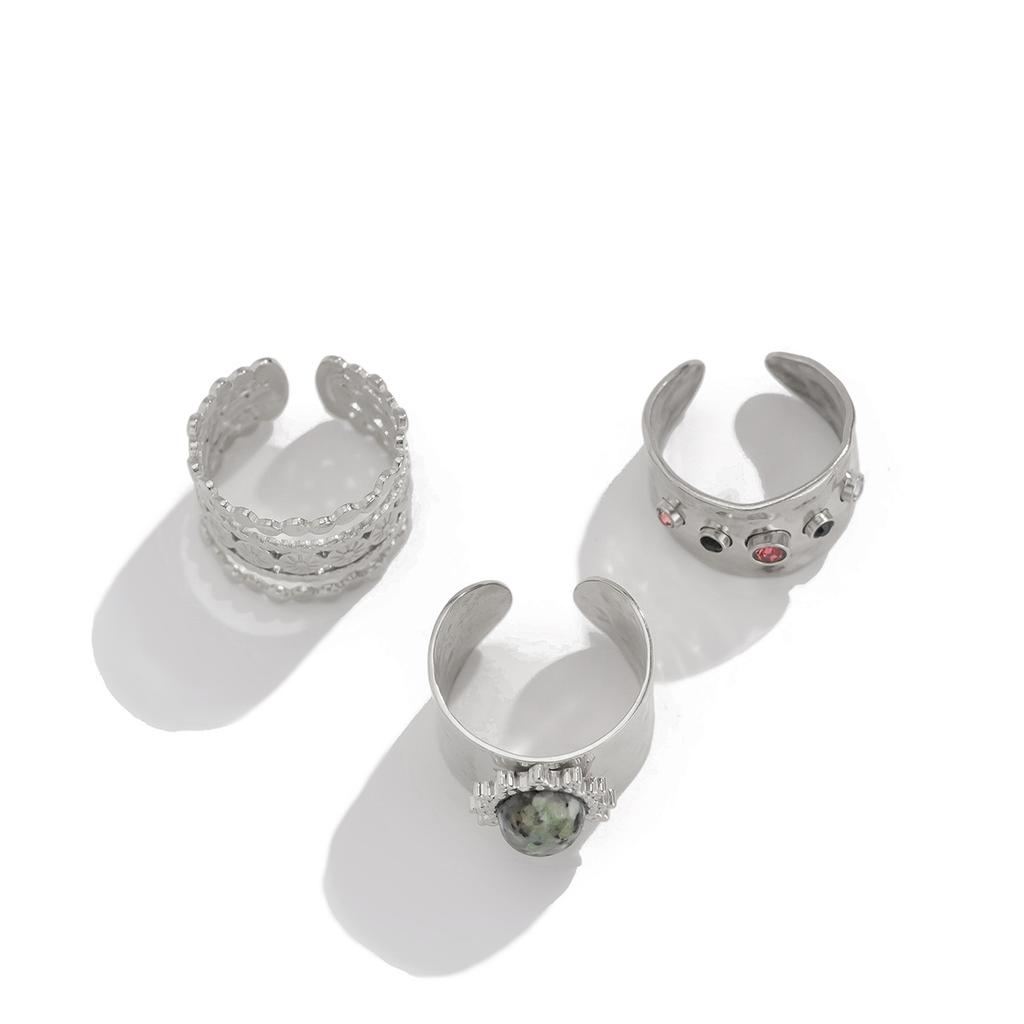3Pcs Colorful Zircon Crystal Wide Rings Set for Men Women Vintage Metal Elegant Inlaid Rhinestone Finger Rings Jewelry Gifts