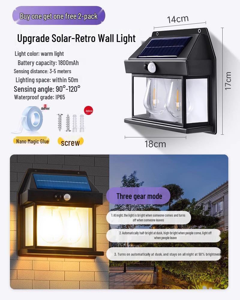 Солнечный уличный водонепроницаемый настенный светильник для двора, входа на виллу и садового патио