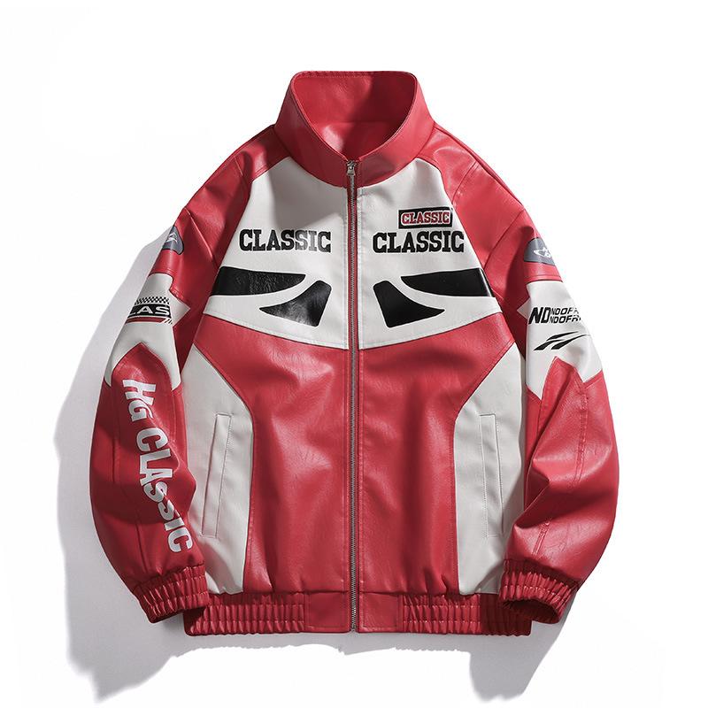 Spring New Men's Leather Jacket Fashionable Loose Handsome Baidu Stand Collar Baseball Uniform Men