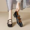 Weiwei Girl 6331-3 Square Head French Small Fragrant Mary Jane Shoes Shallow Mouth One-word Buckle Belt Thick Heel Single Shoes Women