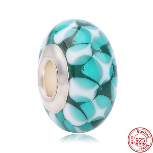 Красочные муранские стеклянные бусины с цветком в виде сердца, пузырьков и листьев, очаровательные браслеты, ювелирные изделия из 100% стерлингового серебра 925 пробы