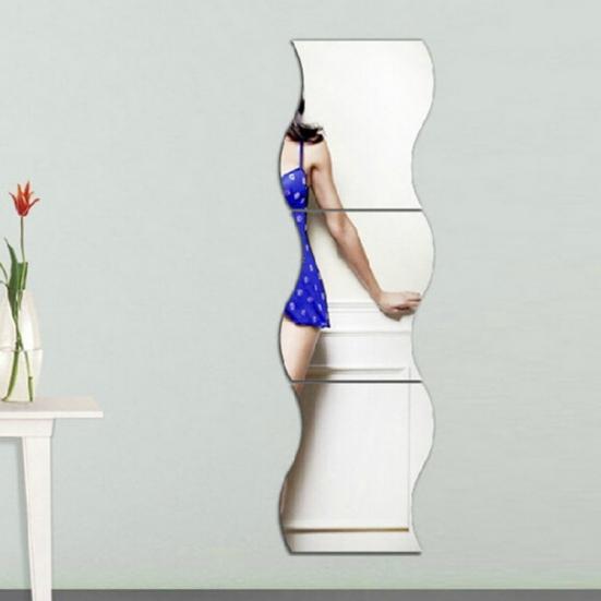 6 шт. зеркальные клейкие наклейки волнистый дизайн для гостиной, сейф, съемное акриловое зеркало, настенная наклейка, практичная самоклеящаяся