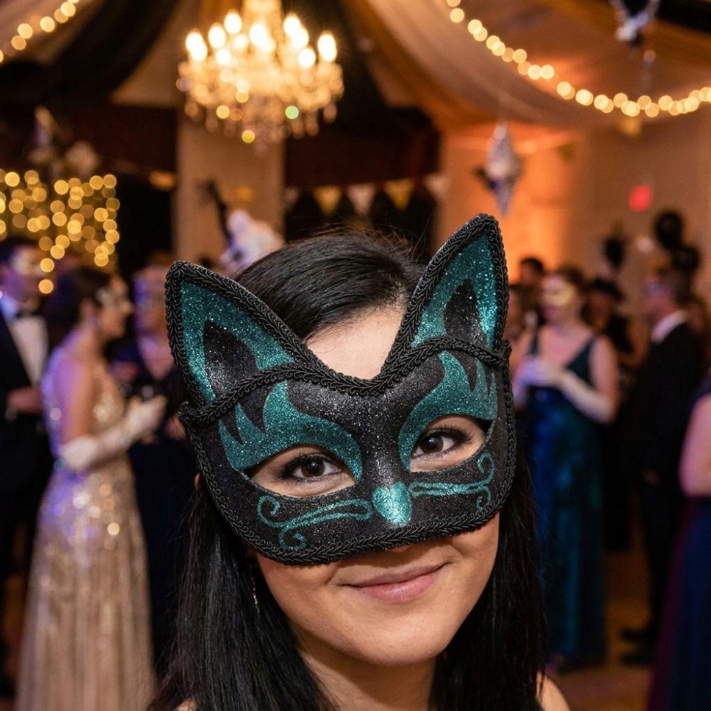 3D Cat Texture Glitter Cat Half Face Mask Vintage Cat Ear Costume Mask Themed Party