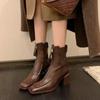 Fashion 2024 Retro Square Toe Women Ankle Boots Chunky Low Heel Short Booties Designer Cowboy Rubber Shoes Western Botines Mujer