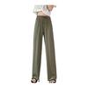 Women Casual Pants Elastic Drawstring High Waist Wide Leg Long Trousers Solid Color