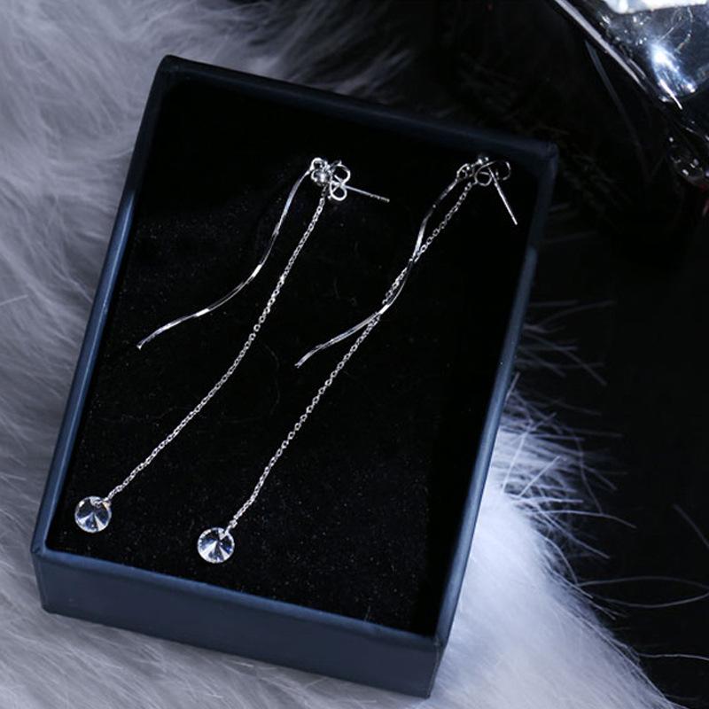S-shaped Wavy Tassel Rear Hanging Earrings, Women's Flash Diamond Long Earrings, Sweet Temperament, One Pair of Earrings