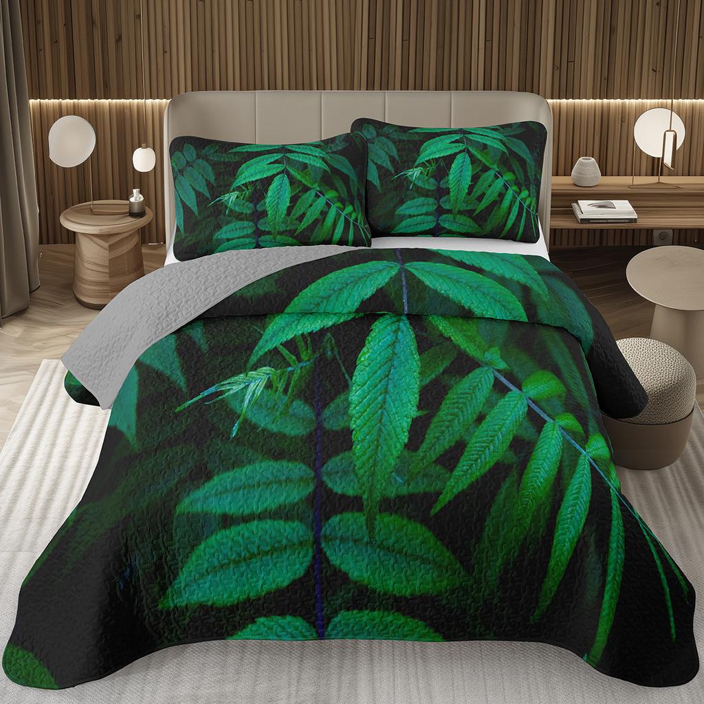 Green Leaves Bedspread Twin Queen Size Farmhouse Botanical Plant Coverlet Sets Spring Nature Leaf Quilt Set for Kids Teen Adults