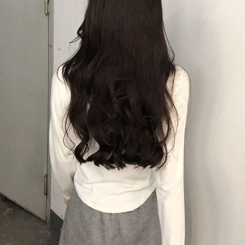 Женские однотонные футболки с длинными рукавами и квадратным воротником, весенне-осенние новые тонкие повседневные топы с U-образным подолом, рубашки для девочек