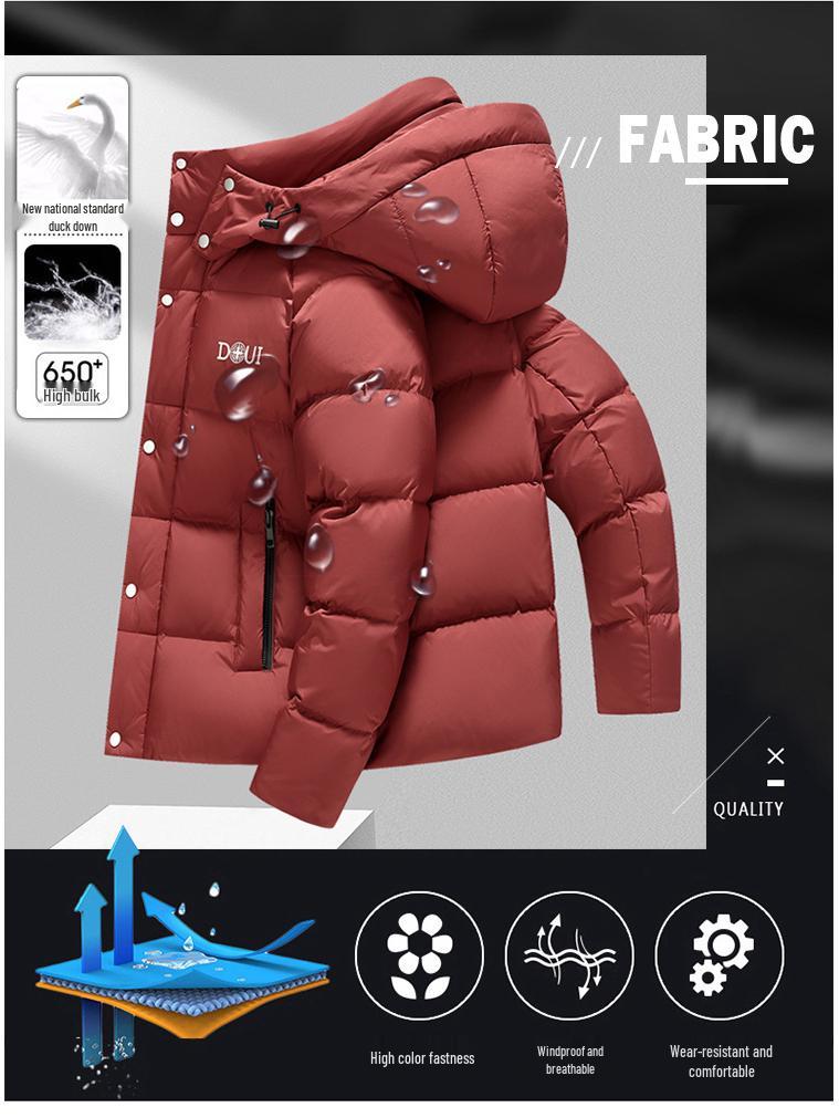 2025 Winter Men's Hooded Down Jacket - Korean Style, Warm, Stand Collar, White Duck Down for Middle-Aged & Young